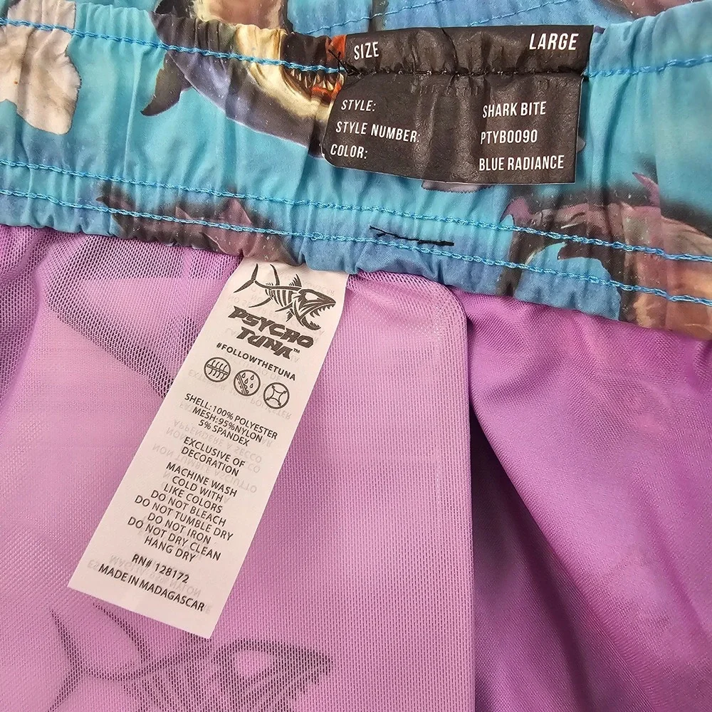 Psycho Tuna trunks swimwear mens L Large pockets PTYB0090 shark bite blue